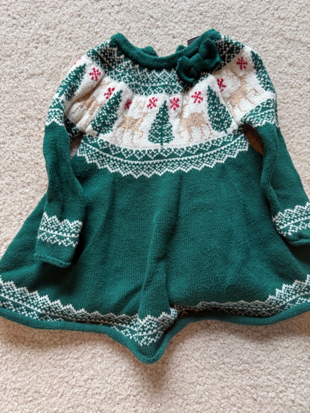 Tahari Green and Cream Holiday Knit Dress with Reindeer
